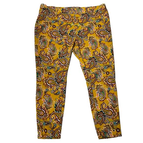 SOLD - Terra & Sky Women's Yellow Multicolor Paisley Print Pants - Picture 1 of 3